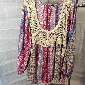 Cha Cha Vente Top with Crochet overlay on front